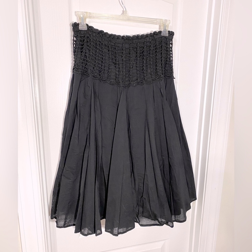 Y2K Chaudry KC Crochet Drop Waist Full Skirt Black Cotton Size Large